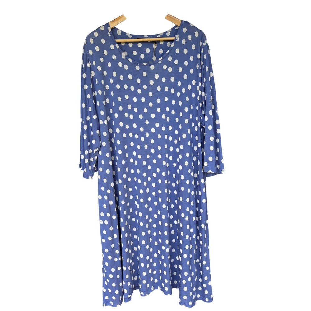 NEW Gudrun Sjoden Polka Dot Tunic Dress Periwinkle Josefin Size XL Artsy Boho